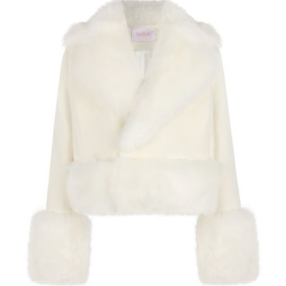 Selkie size M Ivory Cropped Groupie Jacket Faux Fur
